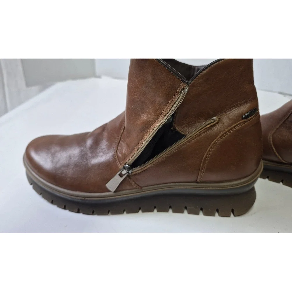 Igi&Co Women Brown Leather Wedge Ankle Boots Made in Italy Size EU 40 US 9-9.5